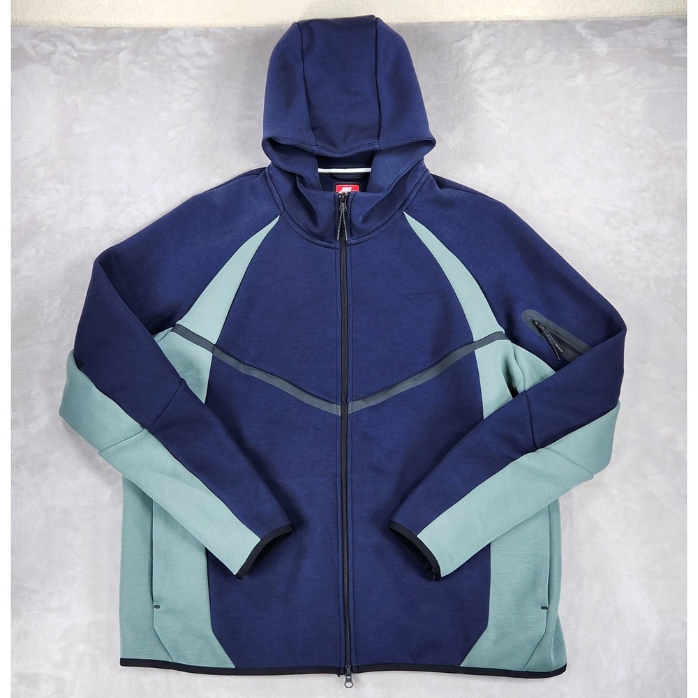 Nike Tech Fleece Hoodie Mens 2XL Blue Colorblock Full Zip IF1325-437 Sweatshirt
